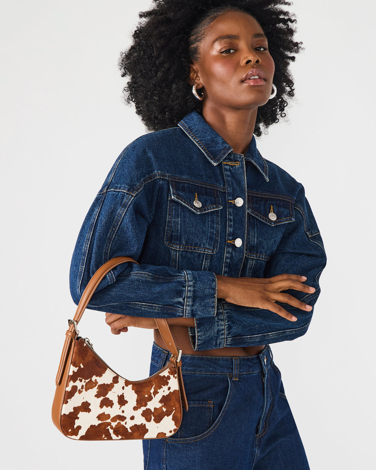 SMITH Bag Brown Cow Print Asymmetric Shoulder Handbag Steve Madden BROWN MULTI