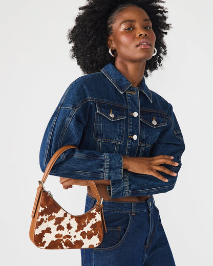 SMITH Bag Brown Cow Print Asymmetric Shoulder Handbag Steve Madden BROWN MULTI
