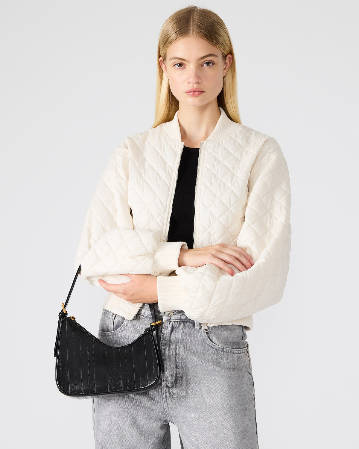 SMITH Bag Black Eel Asymmetric Shoulder Handbag Steve Madden BLACK EEL