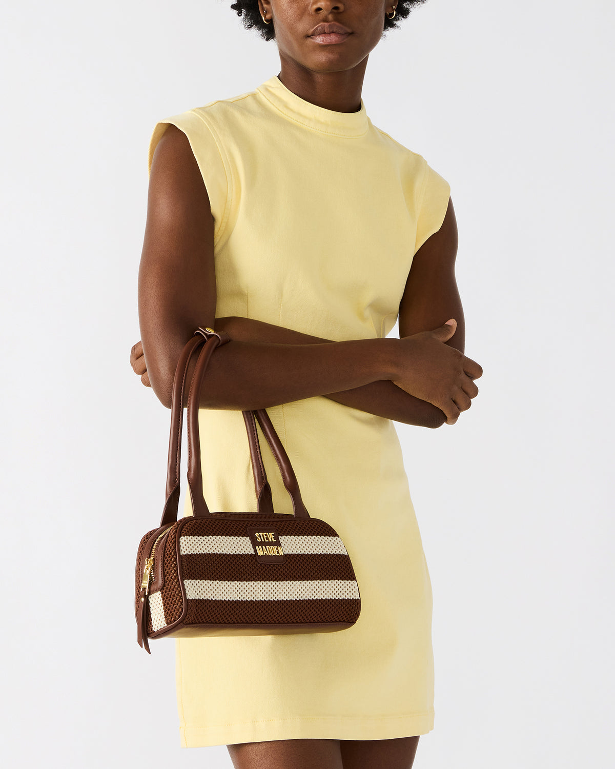 LAGUNE Bag Chocolate Multi Elongated Straw Shoulder Strap Handbag Steve Madden CHOCOLATE MULTI