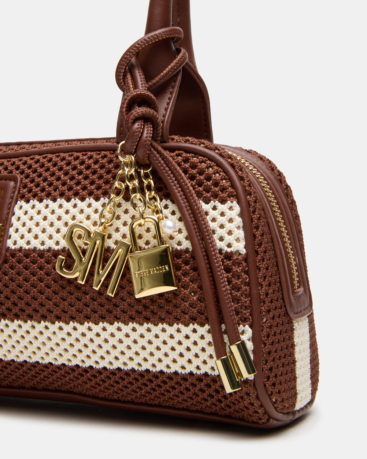 LAGUNE Bag Chocolate Multi Elongated Straw Shoulder Strap Handbag Steve Madden CHOCOLATE MULTI