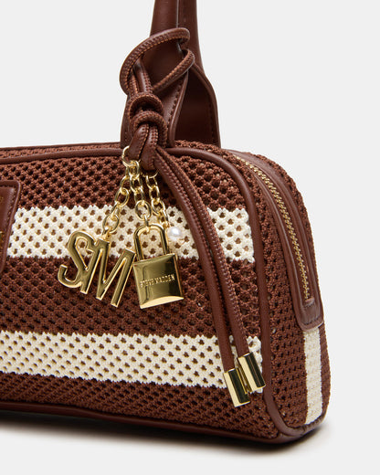 LAGUNE Bag Chocolate Multi Elongated Straw Shoulder Strap Handbag Steve Madden CHOCOLATE MULTI