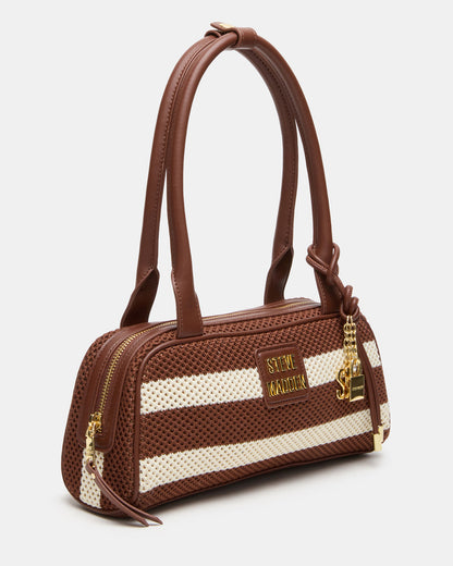 LAGUNE Bag Chocolate Multi Elongated Straw Shoulder Strap Handbag Steve Madden CHOCOLATE MULTI