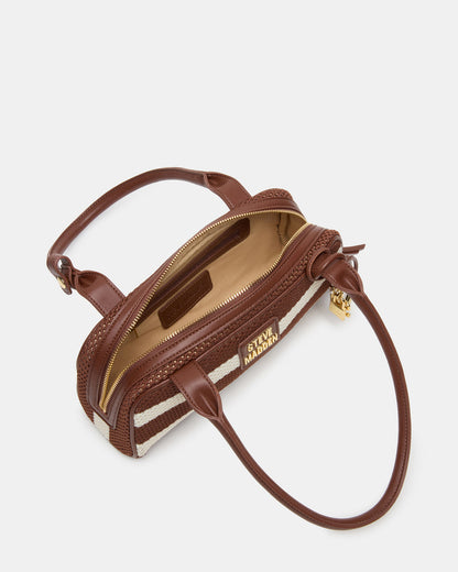 LAGUNE Bag Chocolate Multi Elongated Straw Shoulder Strap Handbag Steve Madden CHOCOLATE MULTI