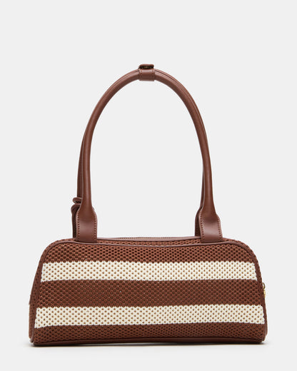 LAGUNE Bag Chocolate Multi Elongated Straw Shoulder Strap Handbag Steve Madden CHOCOLATE MULTI