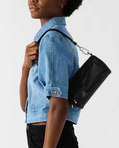 PRIYA Perforated Bag Black Mini Barrel Shoulder Handbag Steve Madden BLACK