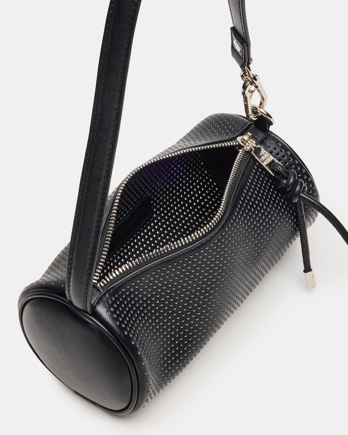PRIYA Perforated Bag Black Mini Barrel Shoulder Handbag Steve Madden BLACK