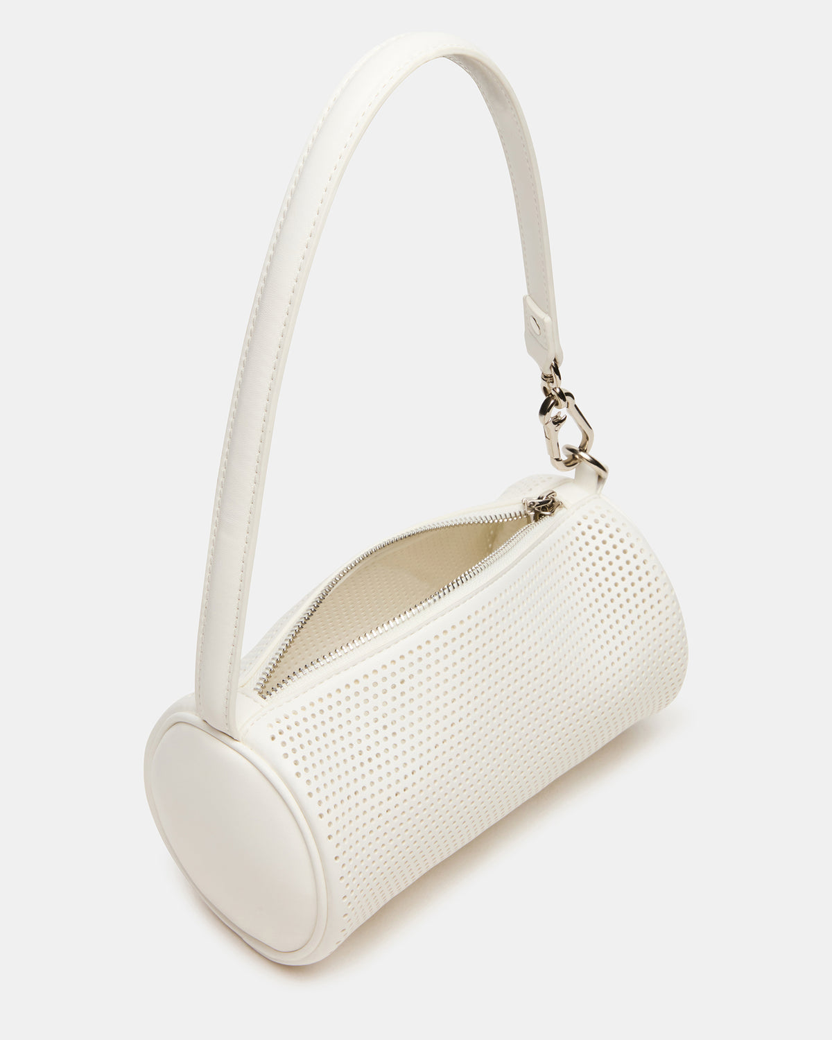 PRIYA Perforated Bag White Mini Barrel Shoulder Handbag Steve Madden WHITE