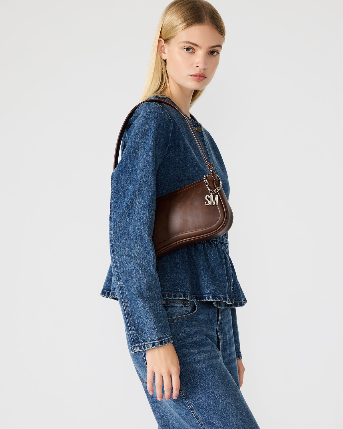 ANGEL Bag Brown Distressed Top-Zipper Structured Shoulder Strap Handbag Steve Madden DISTRESSED BROWN