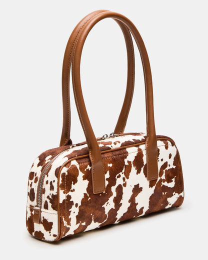 ANISE Bag Brown Cow Print Elongated Shoulder Strap Handbag Steve Madden BROWN MULTI