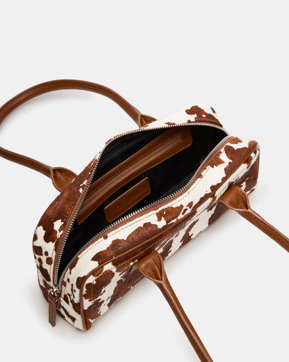 ANISE Bag Brown Cow Print Elongated Shoulder Strap Handbag Steve Madden BROWN MULTI