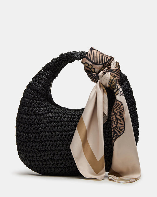 DAENRYS Black Women's Crescent Shaped Straw Shoulder Bag Steve Madden BLACK