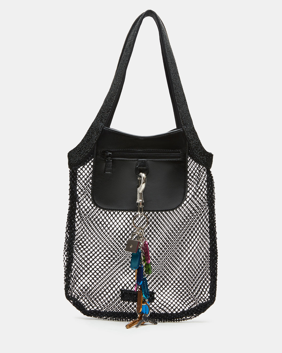 MAKIA Black Women's Crystal Rhinestone Shoulder Strap Net Tote Handbag Steve Madden BLACK