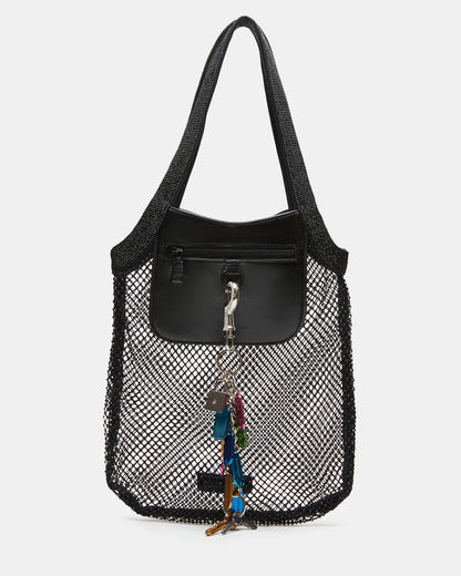 MAKIA Black Women's Crystal Rhinestone Shoulder Strap Net Tote Handbag Steve Madden BLACK