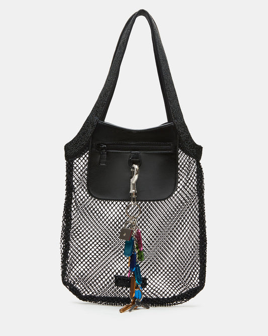 MAKIA Black Women's Crystal Rhinestone Shoulder Strap Net Tote Handbag Steve Madden BLACK