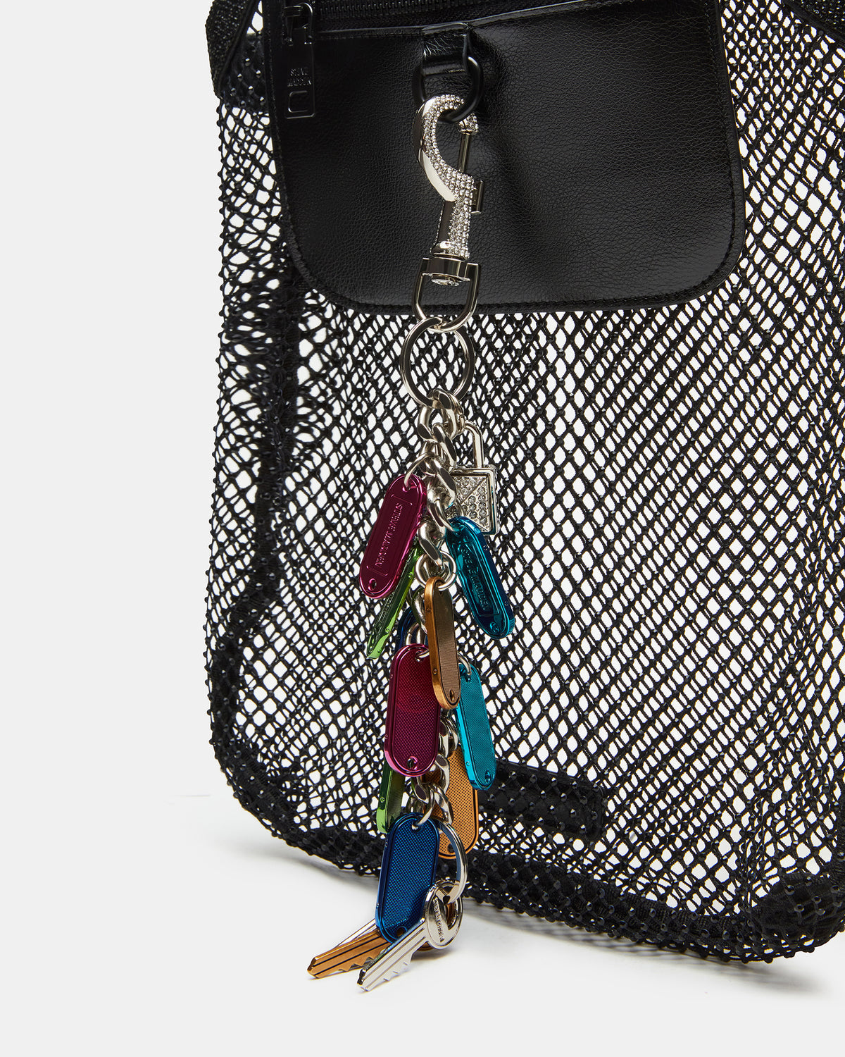 MAKIA Black Women's Crystal Rhinestone Shoulder Strap Net Tote Handbag Steve Madden BLACK