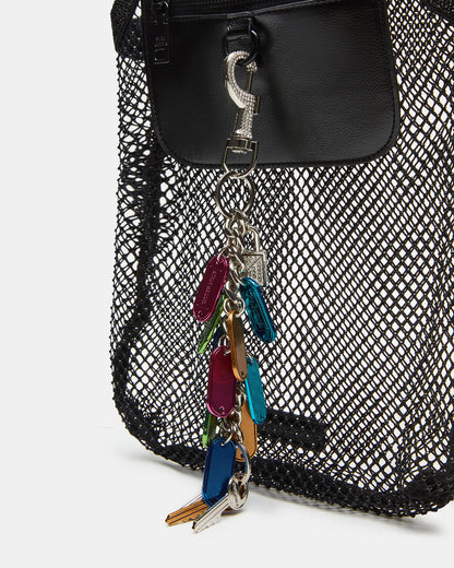 MAKIA Black Women's Crystal Rhinestone Shoulder Strap Net Tote Handbag Steve Madden BLACK