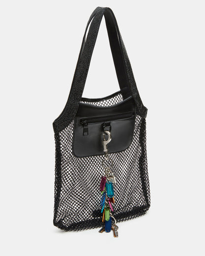 MAKIA Black Women's Crystal Rhinestone Shoulder Strap Net Tote Handbag Steve Madden BLACK