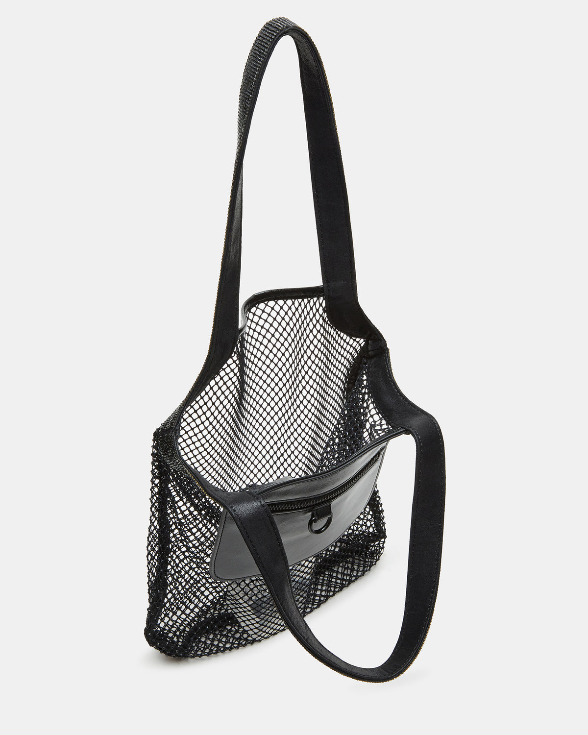 MAKIA Black Women's Crystal Rhinestone Shoulder Strap Net Tote Handbag Steve Madden BLACK