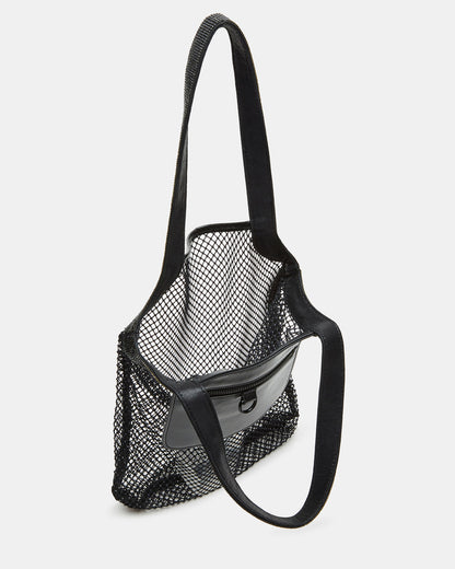 MAKIA Black Women's Crystal Rhinestone Shoulder Strap Net Tote Handbag Steve Madden BLACK