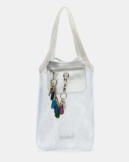 MAKIA White Women's Crystal Rhinestone Shoulder Strap Net Tote Handbag Steve Madden WHITE