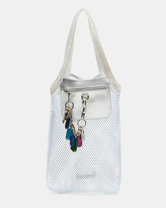 MAKIA White Women's Crystal Rhinestone Shoulder Strap Net Tote Handbag Steve Madden WHITE