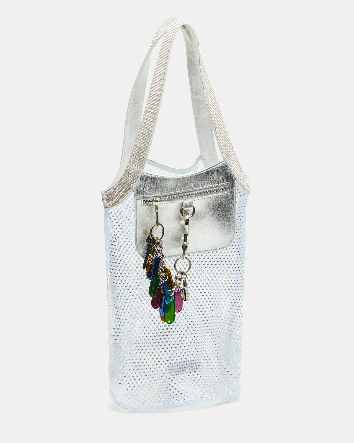 MAKIA White Women's Crystal Rhinestone Shoulder Strap Net Tote Handbag Steve Madden WHITE