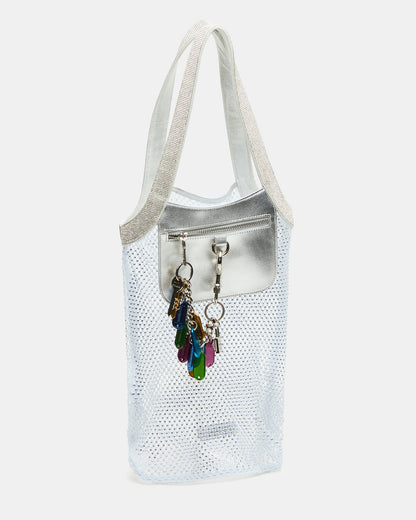 MAKIA White Women's Crystal Rhinestone Shoulder Strap Net Tote Handbag Steve Madden WHITE