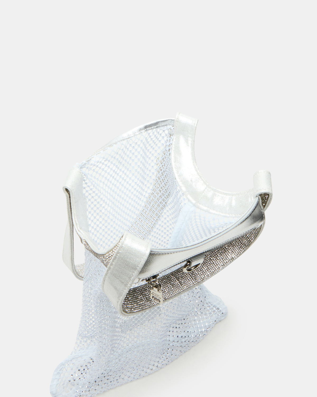 MAKIA White Women's Crystal Rhinestone Shoulder Strap Net Tote Handbag Steve Madden WHITE