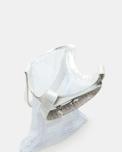 MAKIA White Women's Crystal Rhinestone Shoulder Strap Net Tote Handbag Steve Madden WHITE