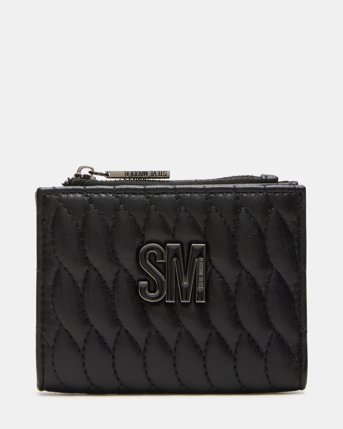 BAZAR Wallet Black Quilted Top-Zipper Button-Snap Mini Wallet Steve Madden BLACK