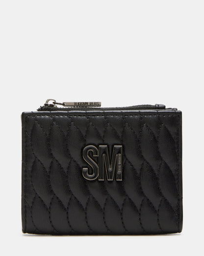 BAZAR Wallet Black Quilted Top-Zipper Button-Snap Mini Wallet Steve Madden BLACK
