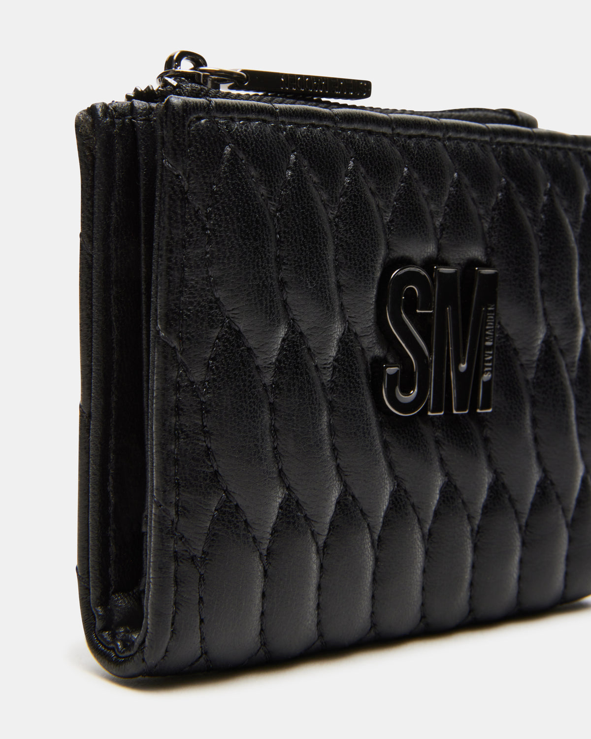 BAZAR Wallet Black Quilted Top-Zipper Button-Snap Mini Wallet Steve Madden BLACK
