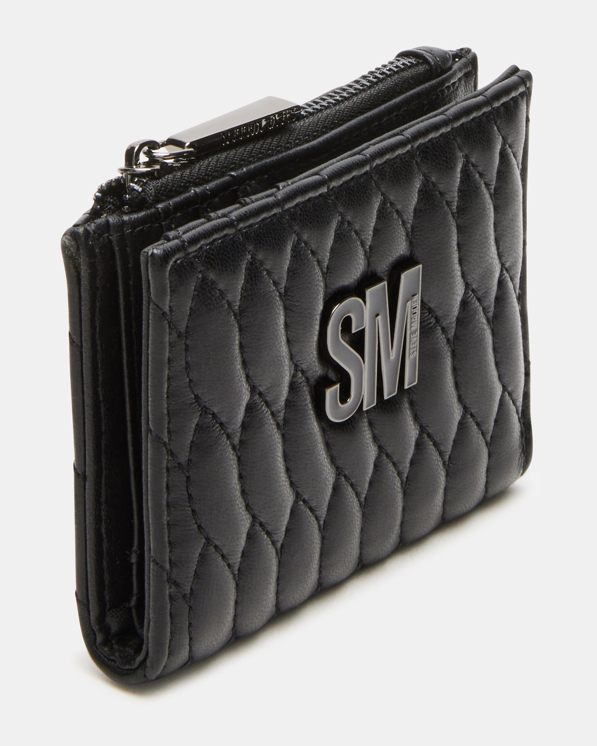 BAZAR Wallet Black Quilted Top-Zipper Button-Snap Mini Wallet Steve Madden BLACK
