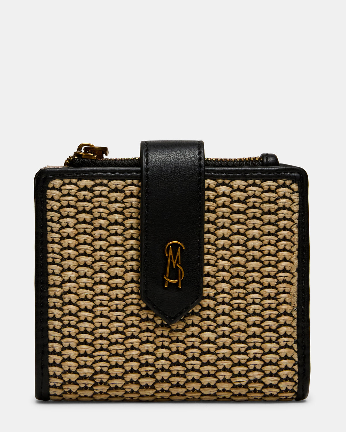 JEM STRAW Black Natural Bifold Wallet Steve Madden BLACK NATURAL