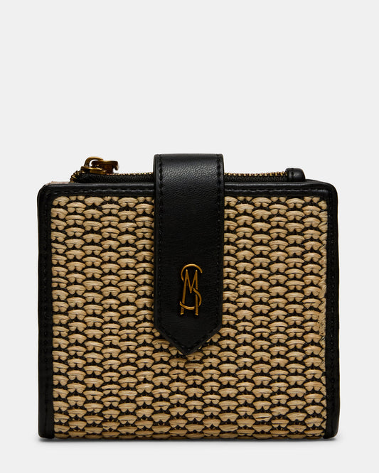 JEM STRAW Black Natural Bifold Wallet Steve Madden BLACK NATURAL