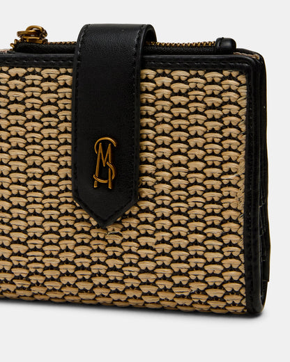 JEM STRAW Black Natural Bifold Wallet Steve Madden BLACK NATURAL