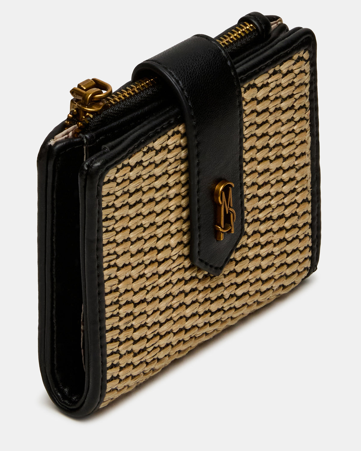 JEM STRAW Black Natural Bifold Wallet Steve Madden BLACK NATURAL