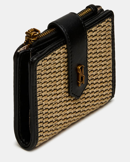 JEM STRAW Black Natural Bifold Wallet Steve Madden BLACK NATURAL