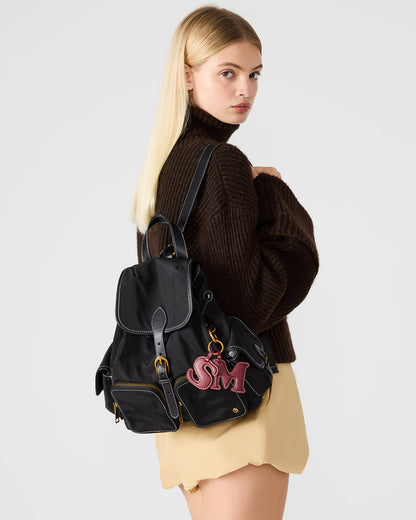 STUDIO Bag Black Nylon Cargo Pocket Drawstring Women's Backpack Handbag Steve Madden BLACK