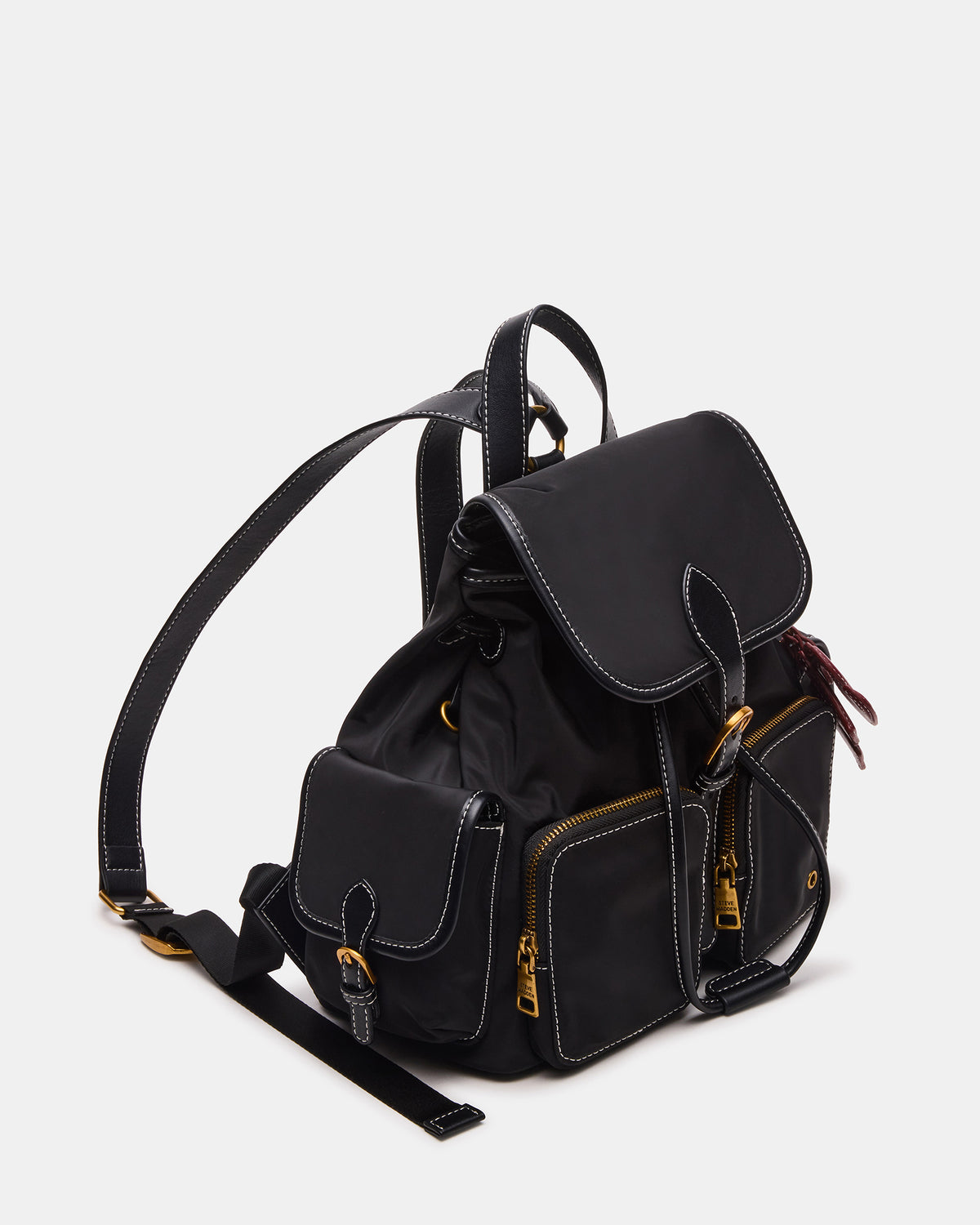 STUDIO Bag Black Nylon Cargo Pocket Drawstring Women's Backpack Handbag Steve Madden BLACK