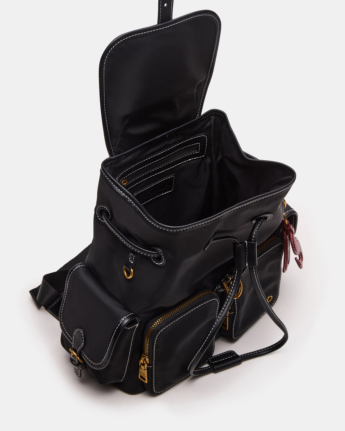STUDIO Bag Black Nylon Cargo Pocket Drawstring Women's Backpack Handbag Steve Madden BLACK