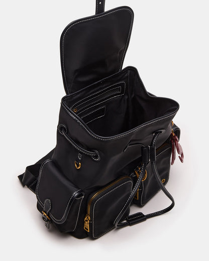 STUDIO Bag Black Nylon Cargo Pocket Drawstring Women's Backpack Handbag Steve Madden BLACK
