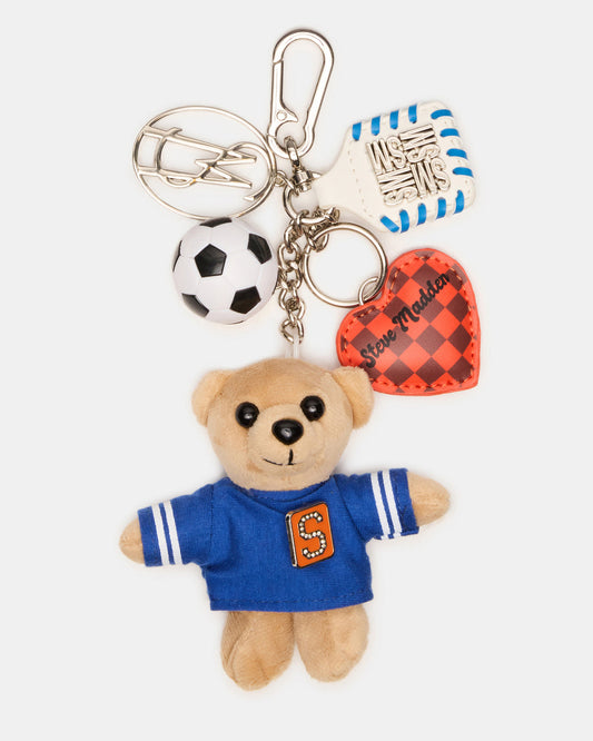 GOAL BAG CHARM Blue Multi Stuffed Bear Attachable Bag Charm Steve Madden BLUE MULTI