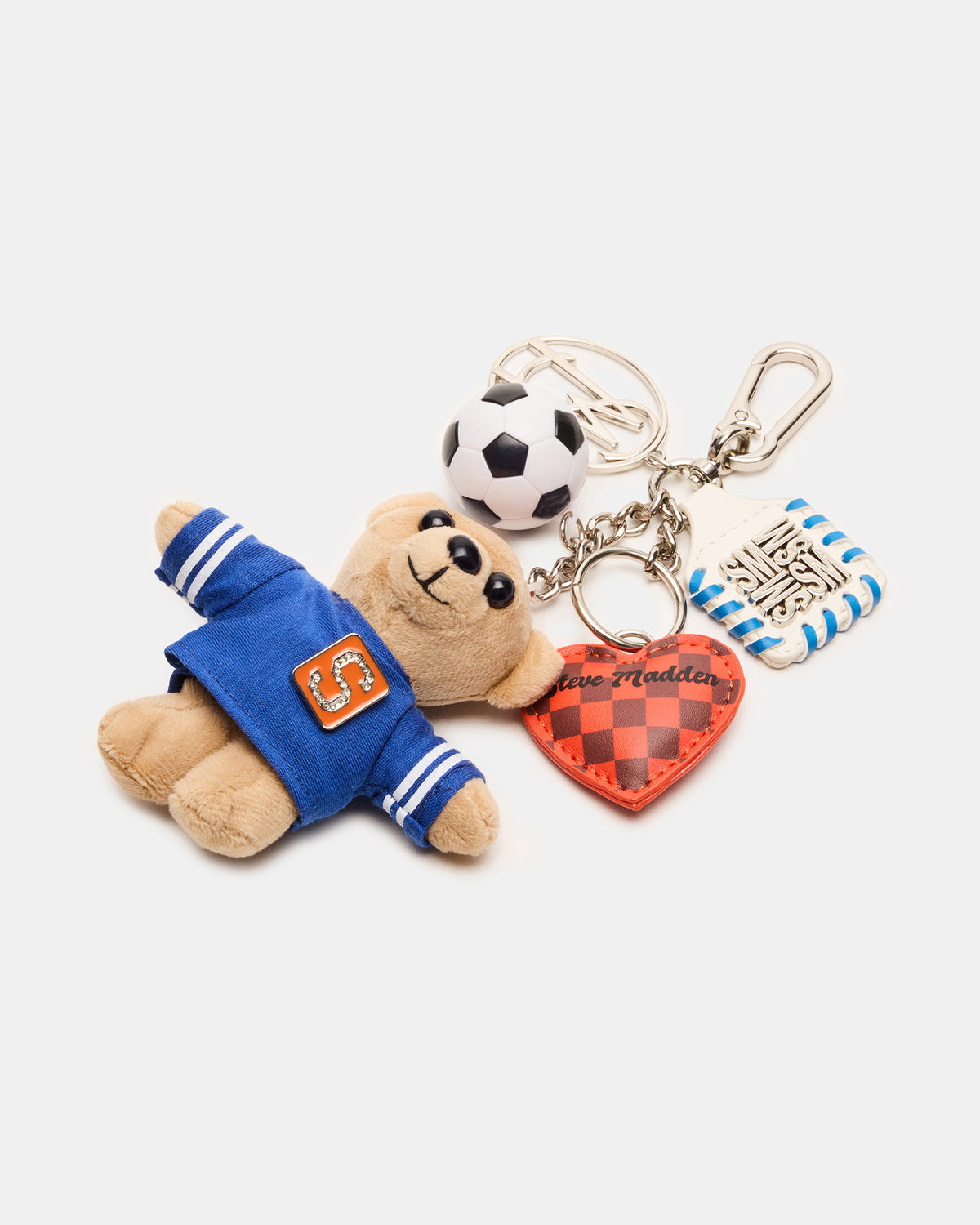 GOAL BAG CHARM Blue Multi Stuffed Bear Attachable Bag Charm Steve Madden BLUE MULTI