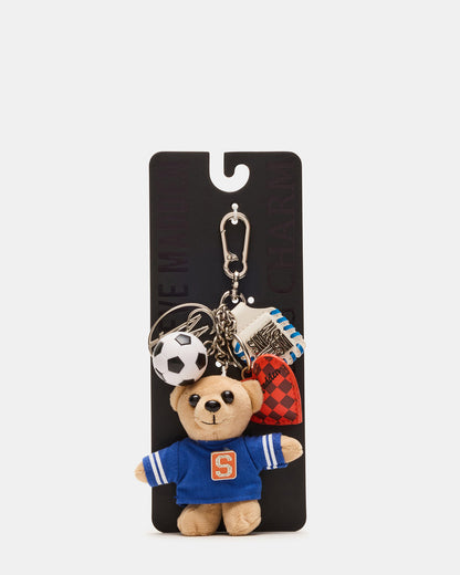 GOAL BAG CHARM Blue Multi Stuffed Bear Attachable Bag Charm Steve Madden BLUE MULTI