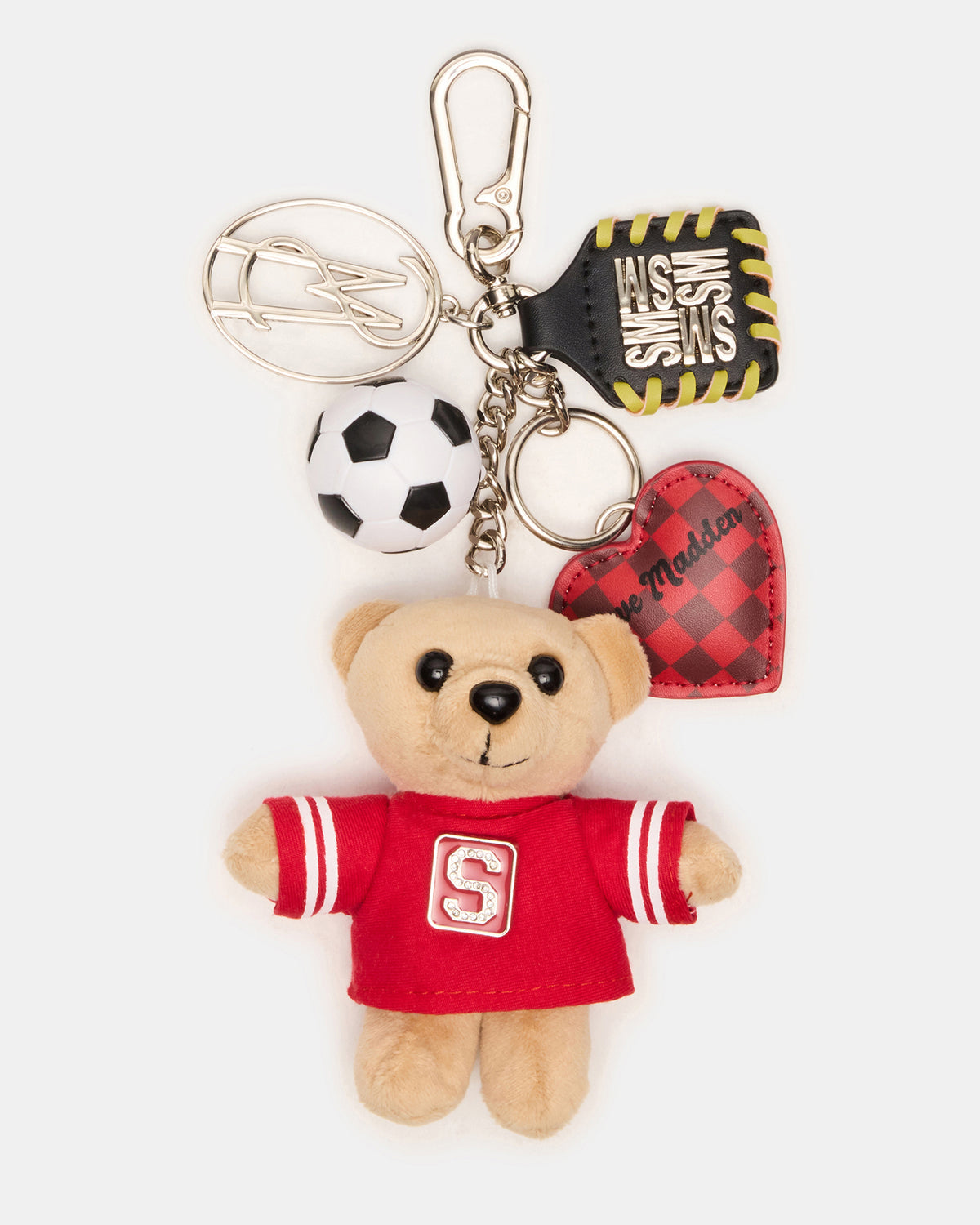 GOAL BAG CHARM Red Multi Stuffed Bear Attachable Bag Charm Steve Madden RED MULTI