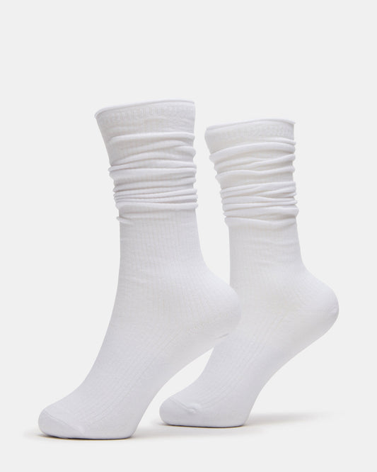 2 PACK RIB SLOUCH SOCKS WHITE Women's Ribbed Quarter Socks Steve Madden WHITE