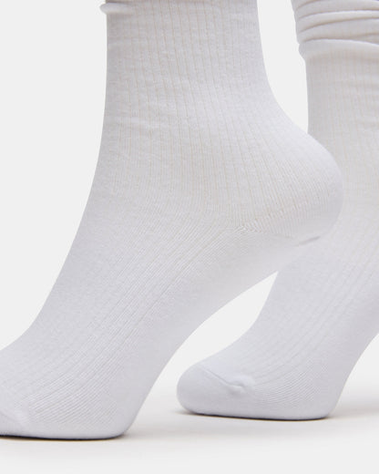 2 PACK RIB SLOUCH SOCKS WHITE Women's Ribbed Quarter Socks Steve Madden WHITE