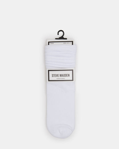 2 PACK RIB SLOUCH SOCKS WHITE Women's Ribbed Quarter Socks Steve Madden WHITE